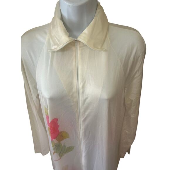 Vtg Kayser Wht Floral Lounger Robe Long/Tall Women’s Small 70’/80’s Zipper - Picture 6 of 8